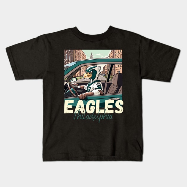 Philadelphia eagles football player graphic design cartoon style beautiful artwork Kids T-Shirt by Nasromaystro